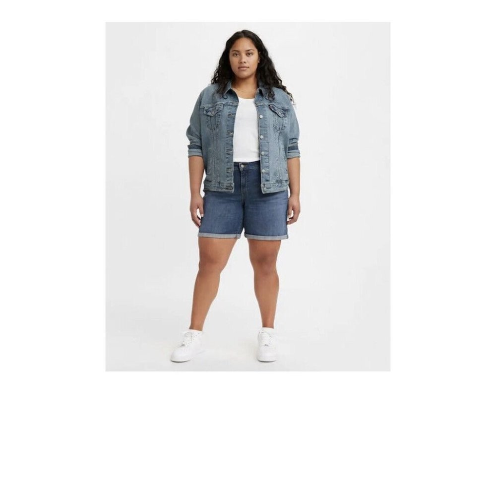 Levi Strauss & Co. Womens Blue Denim Mid Length Shorts Pockets Plus Size 20W